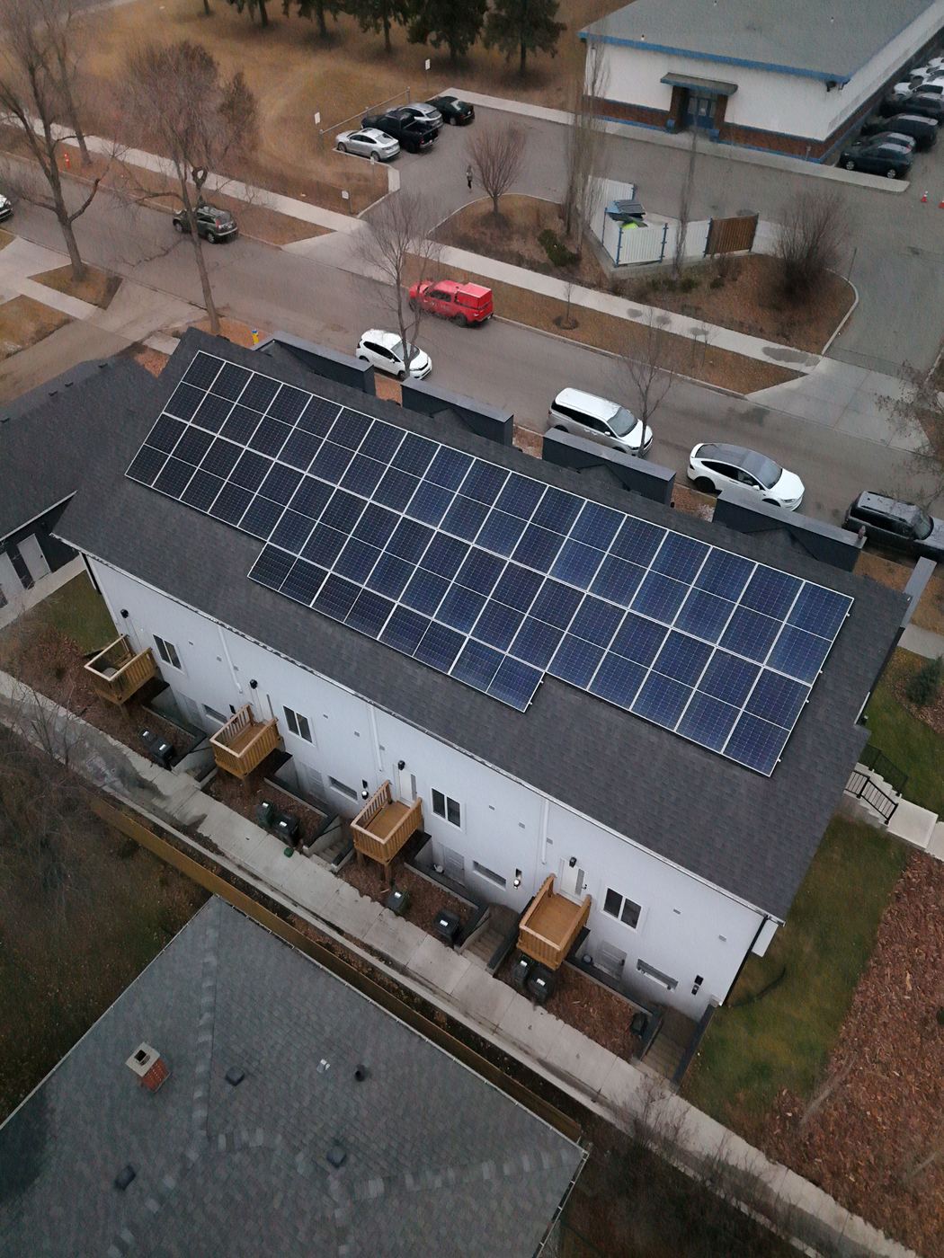 Townhome roof-mounted solar panels