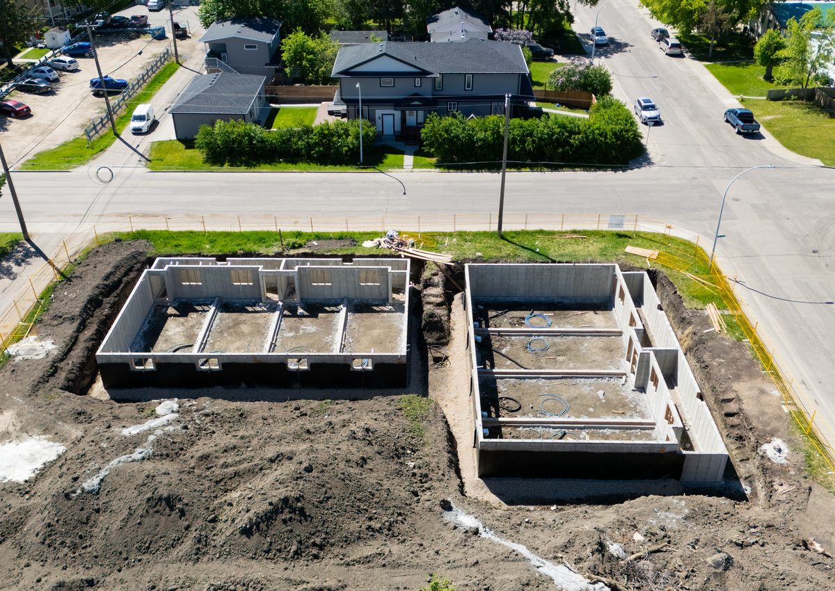 Five-building cluster housing infill construction aerial photo