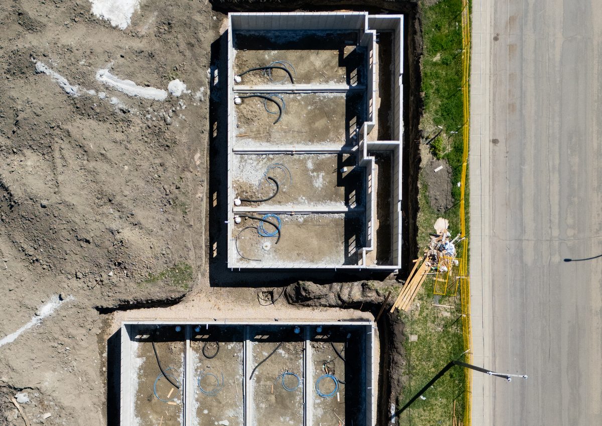 Cluster housing foundation layout aerial photo